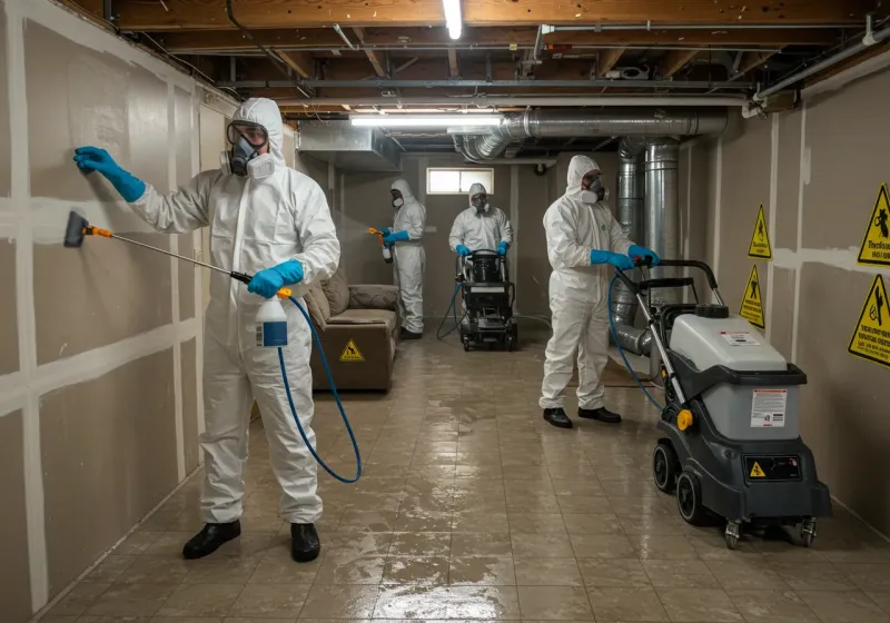 Basement Moisture Removal and Structural Drying process in Mayflower Village, CA